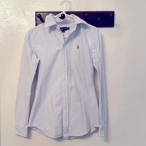 Ralph Lauren Stripe Blue Slim Fit Oxford Shirt XS